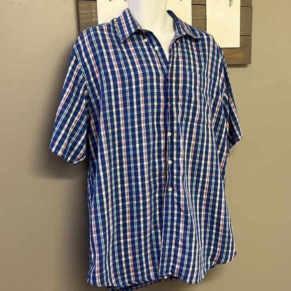 Cutter & Buck Men’s Cotton Button Down Short Sleeve Plaid Shirt with Collar- XL - Picture 4 of 13